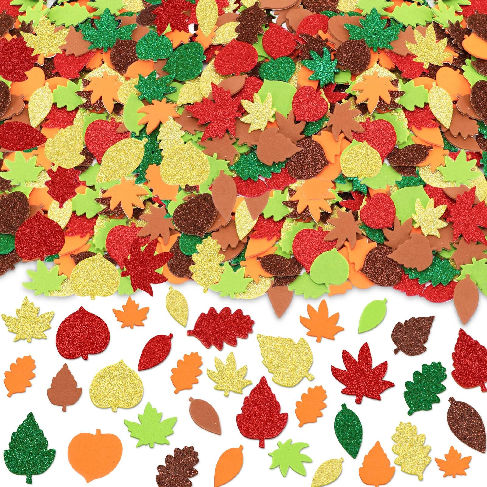 JULBEAR Fall Leaf Foam Sticker, 300Pcs Autumn Glitter Maple Leaves Thanksgiving Party Favors DIY ... | Amazon (US)