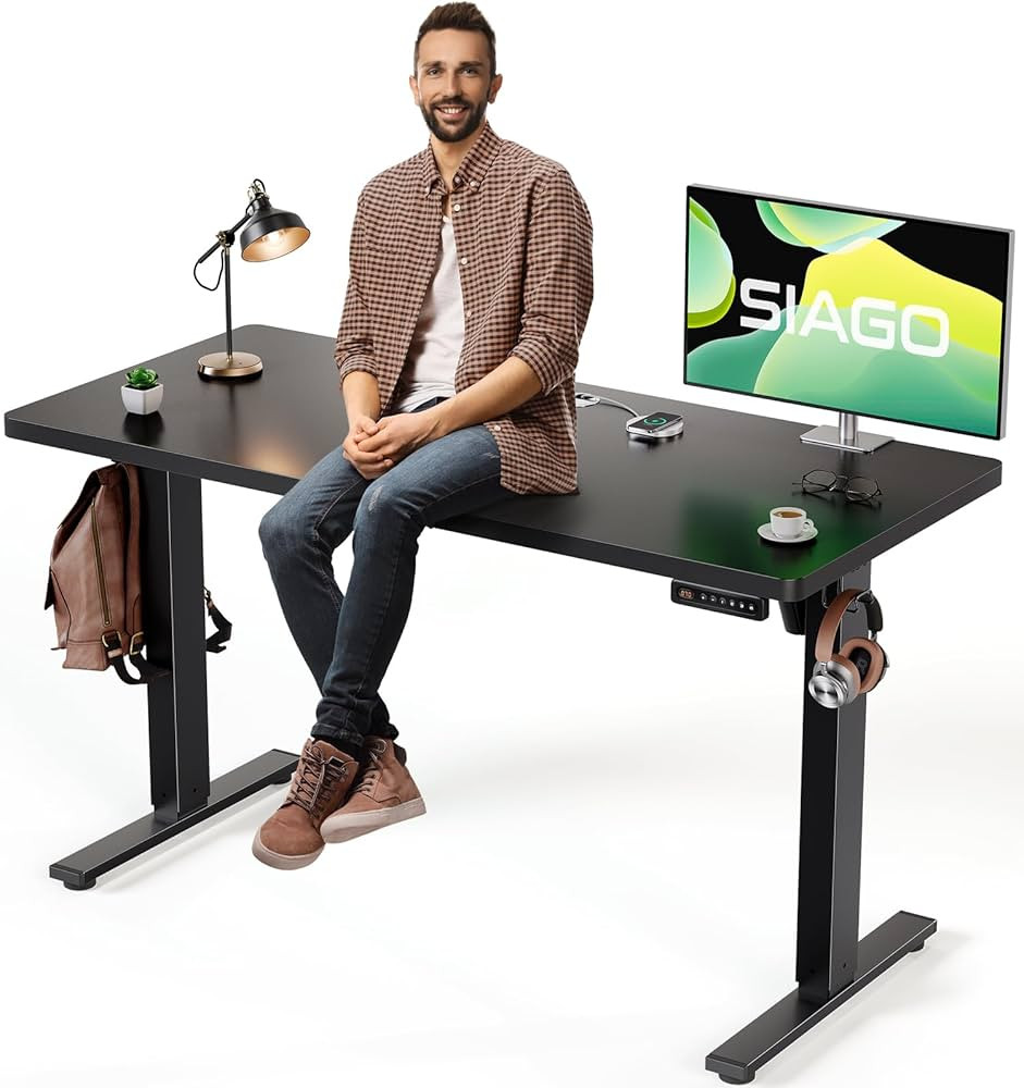 SIAGO Electric Standing Desk Adjustable - 48 x 24 Inch Sit Stand up Desk with Cable Management - ... | Amazon (US)