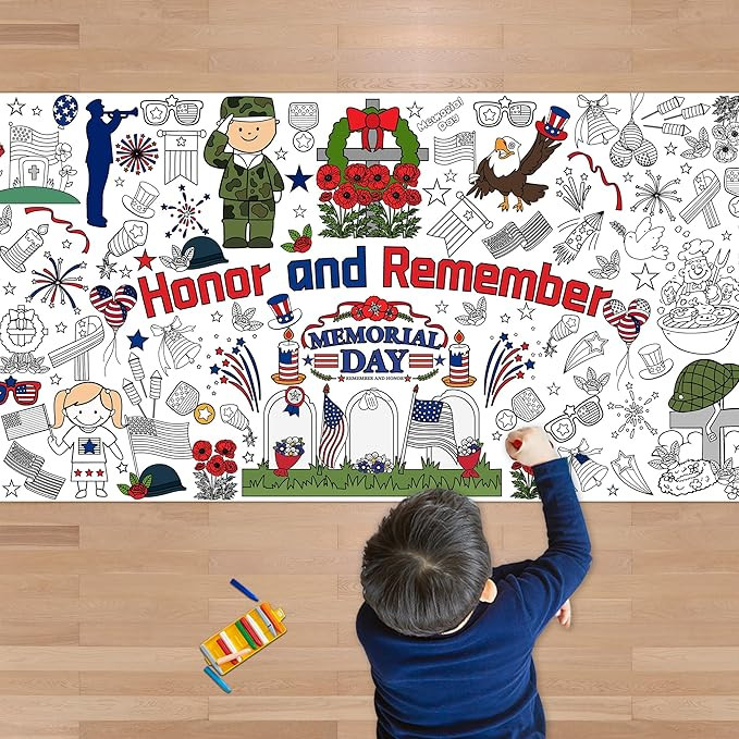 OHOME Memorial Day Giant Coloring Poster/Tablecloth - Memorial Day Decorations - 30 x 72 Inches J... | Amazon (US)