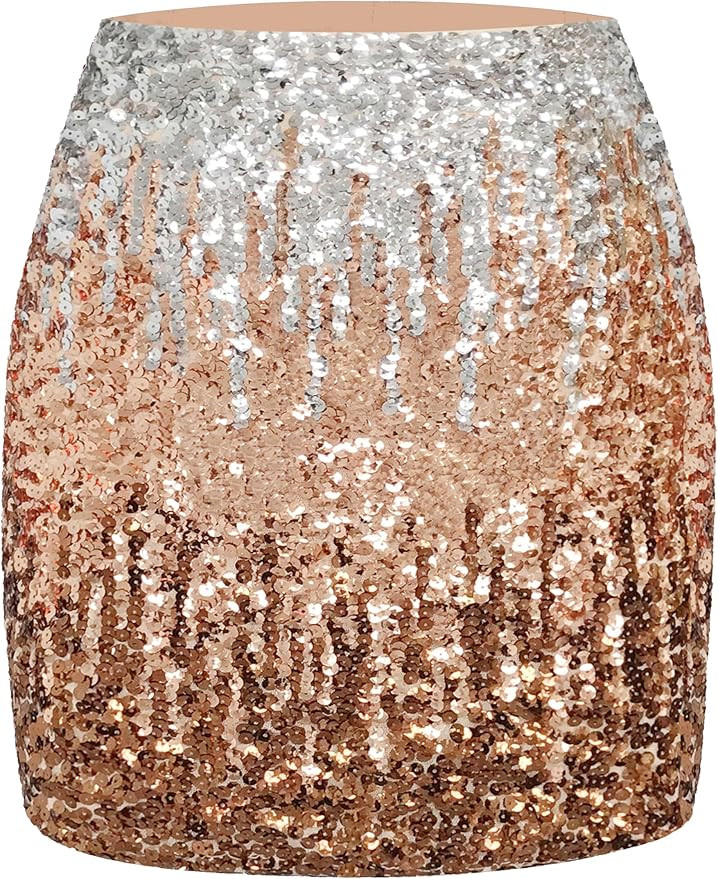 MANER Women's Sequin Skirt Sparkle Stretchy Bodycon Mini Skirts Night Out Party | Amazon (US)