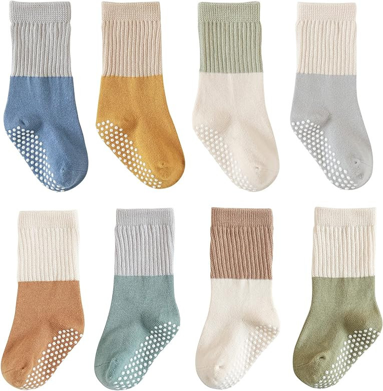 J Poqobog Baby Girls Boys Socks infant Cotton Crew Socks for newborn Non Slip/Anti Skid Toddler K... | Amazon (US)