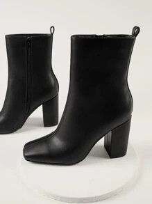 Faux Leather Square Toe Ankle Boots | SHEIN