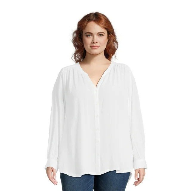 Terra & Sky Women's Plus Size Pleated Woven Top, Sizes 0X-4X | Walmart (US)
