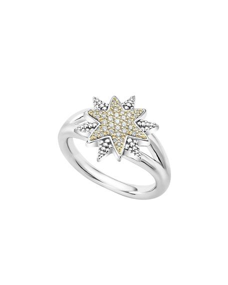 Lagos Sterling Silver & 18K Gold Star Ring with Diamonds, Size 7 | Neiman Marcus