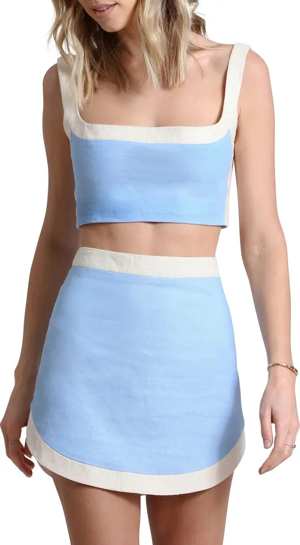 Colorblock Linen Blend Crop Top & Miniskirt Set | Nordstrom