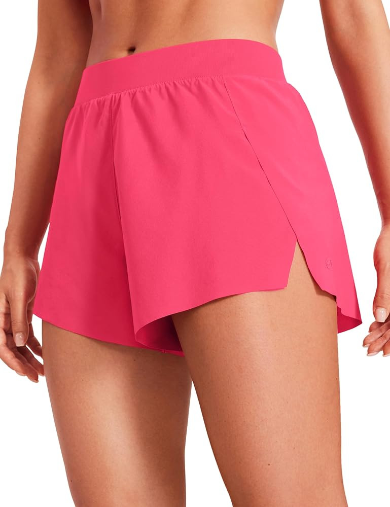 CRZ YOGA Running Shorts for Women High Waisted V Split for Gym Workout Athletic Track with Liner ... | Amazon (US)