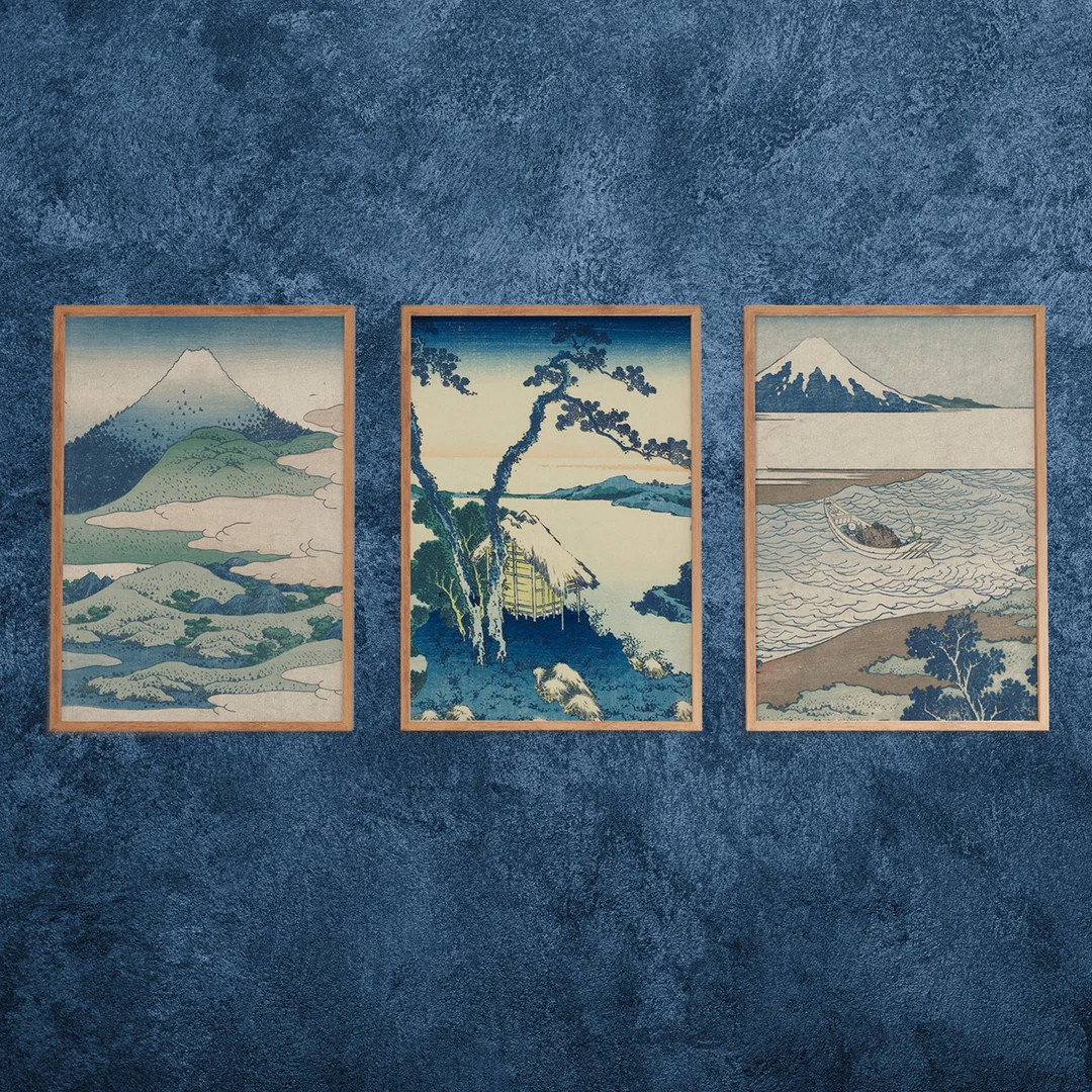 Blue Nature Katsushika Hokusai Posters, Set 3 Wall Art, Japanese Unframed Wall Hanging, Musashi P... | Etsy (US)