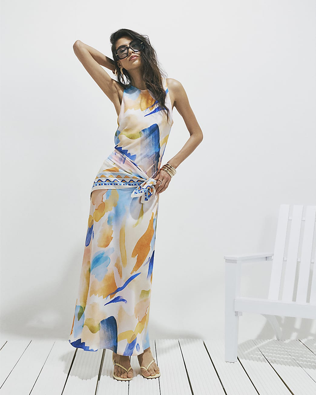 Cream Blur Print Midi Slip Dress | River Island UK & IE