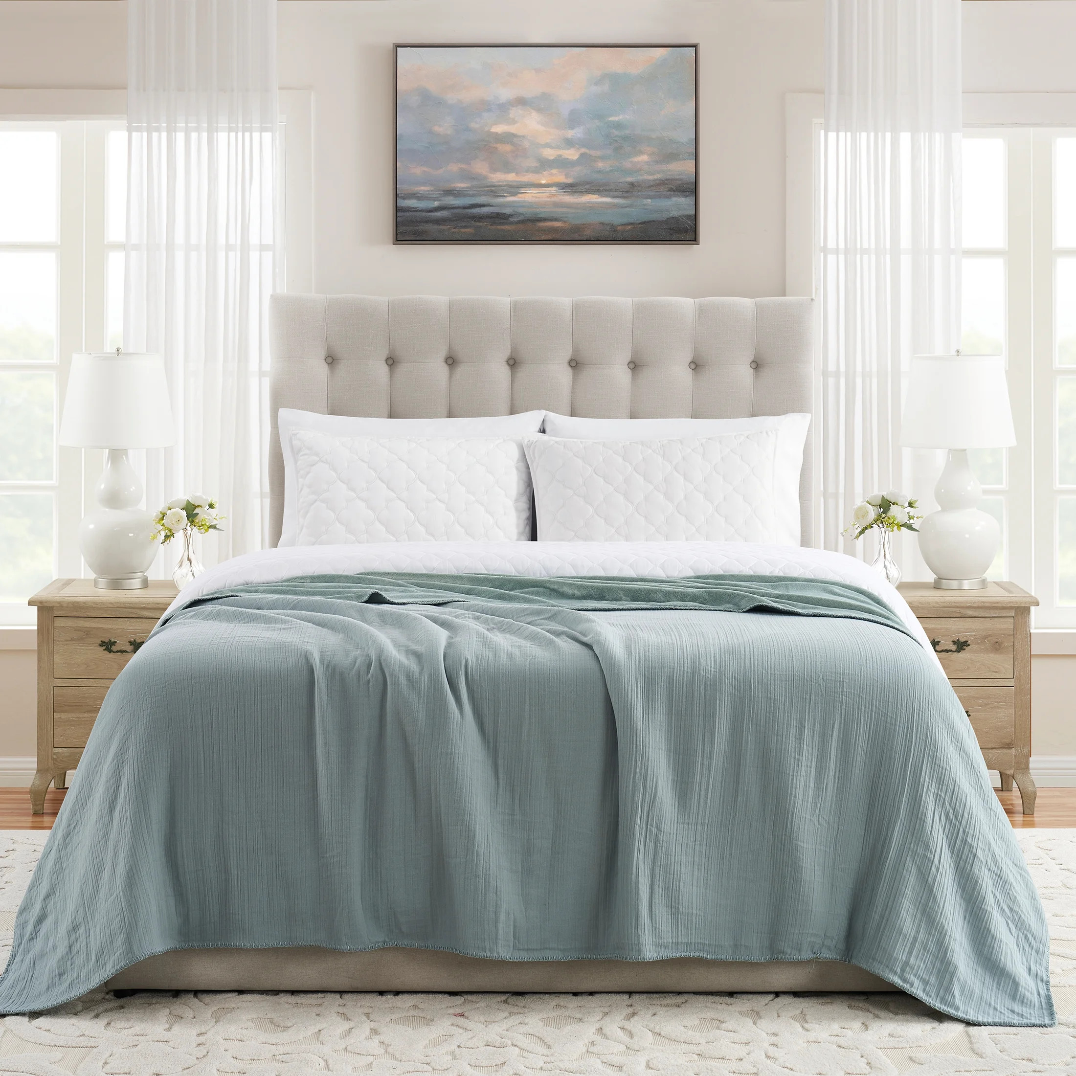 My Texas House Palmer Green Muslin Flannel Bed Blanket, King | Walmart (US)