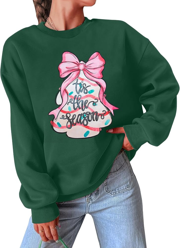 Christmas Sweatshirts for Women Merry and Bright Shirts Christmas Trees Graphic Pullover Xmas Hol... | Amazon (US)