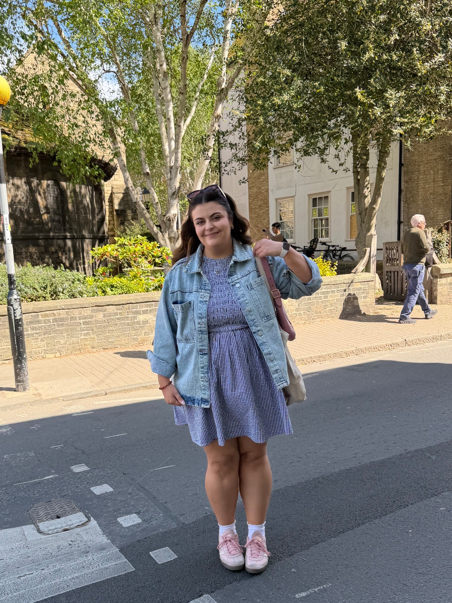 Birthday shopping outfit of the day 🛍️🫶🚲 

Cambridge outfit, spring outfit, mini dress outfit, denim jacket outfit, pink trainers, gingham dress, mini dress 

#LTKuk #LTKmidsize #LTKspring