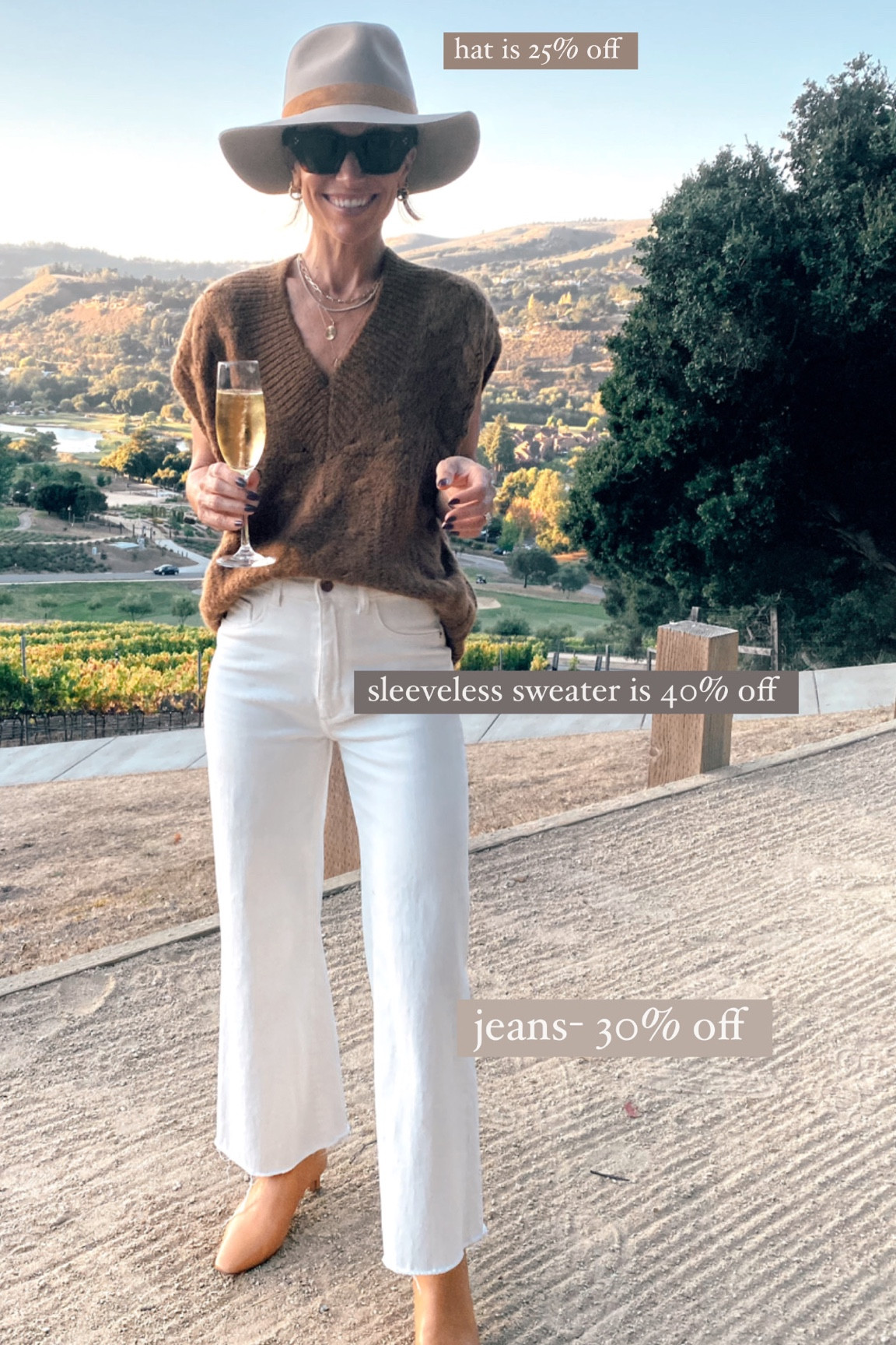 Shopbop sale- jeans, sleeveless sweater, and hat are all on sale 