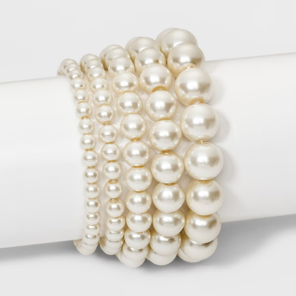 Faux Pearl Stretch Bracelet 5pc - A New Day™ White: Glass & Plastic Material, One Size Fits Mos... | Target