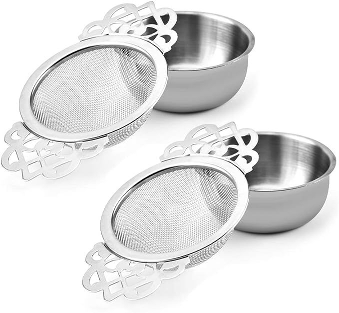 Picowe 2 Pack Tea Strainer Bowl, Stainless Steel Sliver Tea Strainers for Loose Tea Fine Mesh for... | Amazon (US)