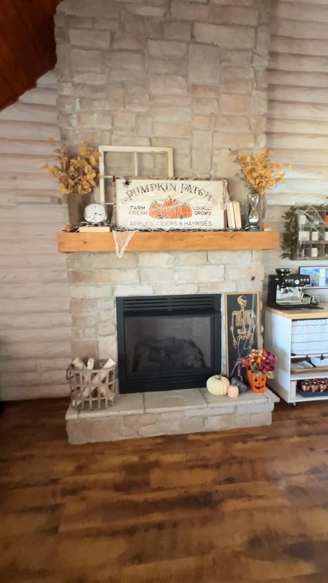 Living room tour! FUN FACT:  A log home was never on our list of “wants” but the moment we walked through the front door (it looked A LOT different back then) I saw the potential and fell in love!! 

Video, Fall Decor, Halloween, Holiday, Skeleton, Coffee Bar, Fireplace, Mantel, Kitchen 

#LTKSeasonal #LTKhome #LTKVideo