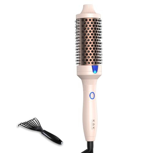 K&K 1.77 inch Volumizing Brush Heated Curling Ceramic Tourmaline Ionic Curling Iron Quick Heating Makes Hair Silky Smooth Dual Voltage Travel-Friendly Straightening Round Design (Pale pink, 1.77 Inch) | Amazon (US)