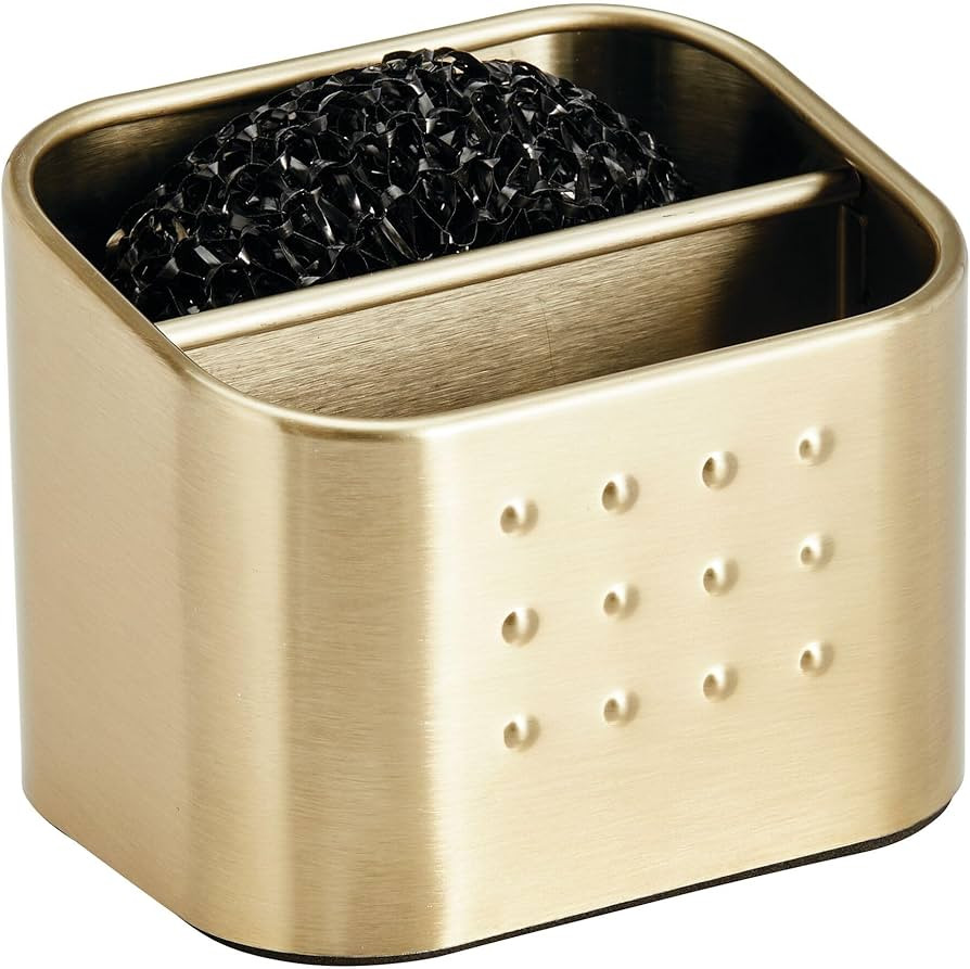 iDesign Sponge and Scrubber Holder with 2 Compartments for Kitchen Sink - Soft Brass | Amazon (US)