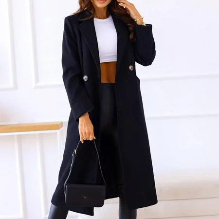 Guzom Womens Peacoats- Fashion Woman Long Sleeve Open Front Loose Outerwear Solid Blouse Coat Tops Button Pockets Blouse Coat Black | Walmart (US)