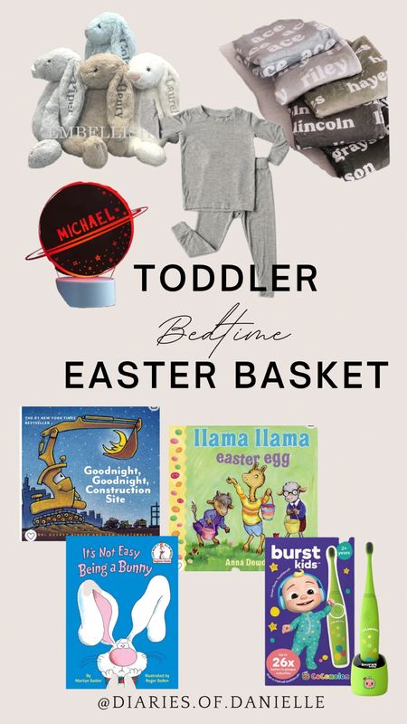 Toddler Easter Basket Ideas 🐣 
Comfy bedtime 

Easter baskets, toddler pajamas, bedtime books, toddler night light, toddler bedtime personalized toddler blanket, stuffed easter bunny for kids 

#LTKSeasonal #LTKbaby #LTKkids