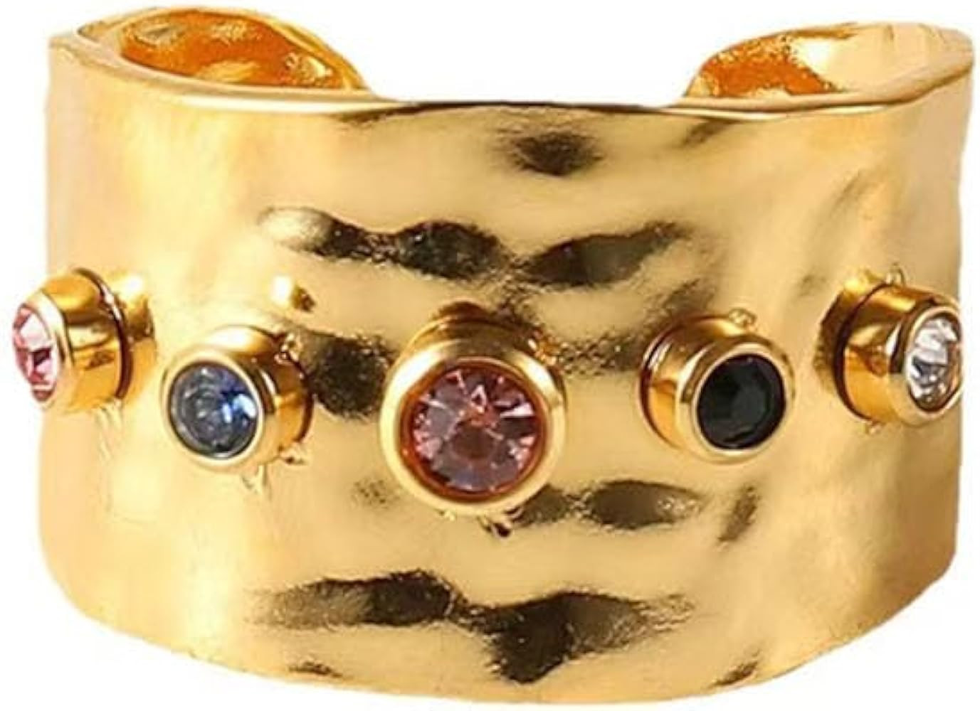 18K Gold Plated Wide Rings,Zirconia Stainless Steel Adjustable Rings for Women,Fashion Jewelry fo... | Amazon (US)