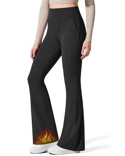 G4Free Winter Yoga Leggings for Women Fleece Lined Flared Pants with Pockets High Waisted Bootcut Gym Lounge Thermal Warm(Black,XS,33'') | Amazon (US)