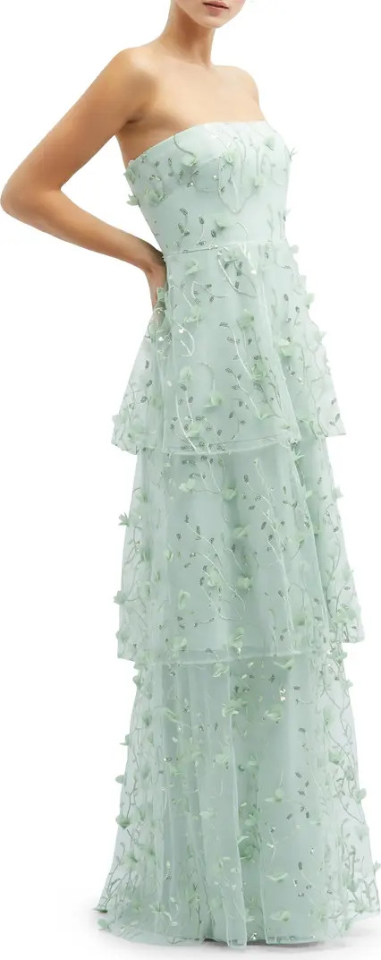Dessy Collection Sequin Embroidered Strapless Tiered Gown | Nordstrom | Nordstrom