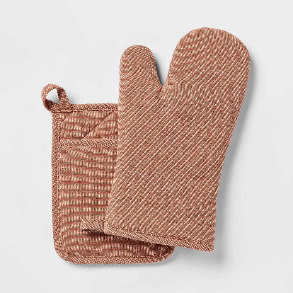 2pc Cotton Oven Mitt and Pot Holder Set Copper - Threshold | Target