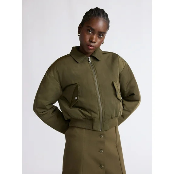 Scoop Women's Cropped Bomber Jacket, Midweight, Sizes XS-XXL | Walmart (US)