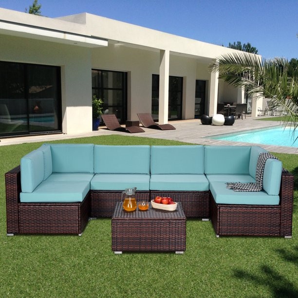 7 Piece Rattan Sectional Sofa Set, Outdoor Conversation Set, All-Weather Wicker Sectional Seating... | Walmart (US)