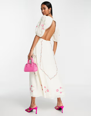 ASOS DESIGN embroidered lace insert cut out midi dress in white | ASOS (Global)