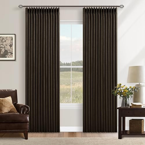 Chocolate Brown 84 Inch Blackout Pinch Pleated Curtains 2 Panels for Living Room Darkening Thick Linen Textured 100% Black Out Pinch Pleat Light Blocking Noise Reducing Bedroom Drapes 84 Inches Long | Amazon (US)
