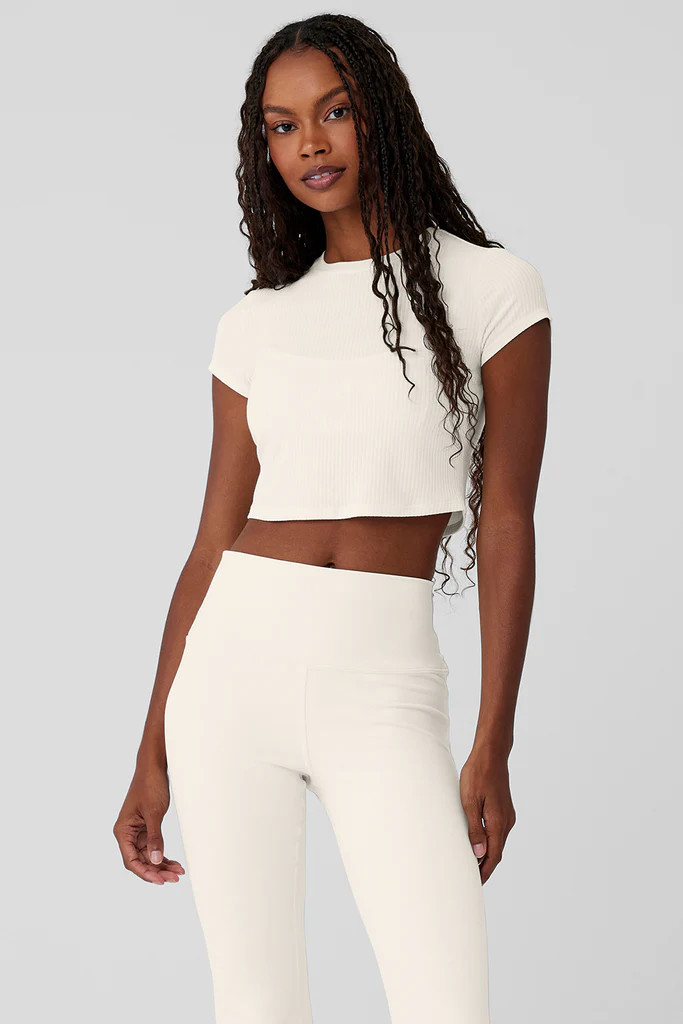 Ribbed Sea Coast Cropped Short Sleeve Tee - Ivory | Alo Yoga