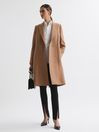 Reiss Camel Arlow Petite Wool Blend Double Breasted Coat | Reiss US