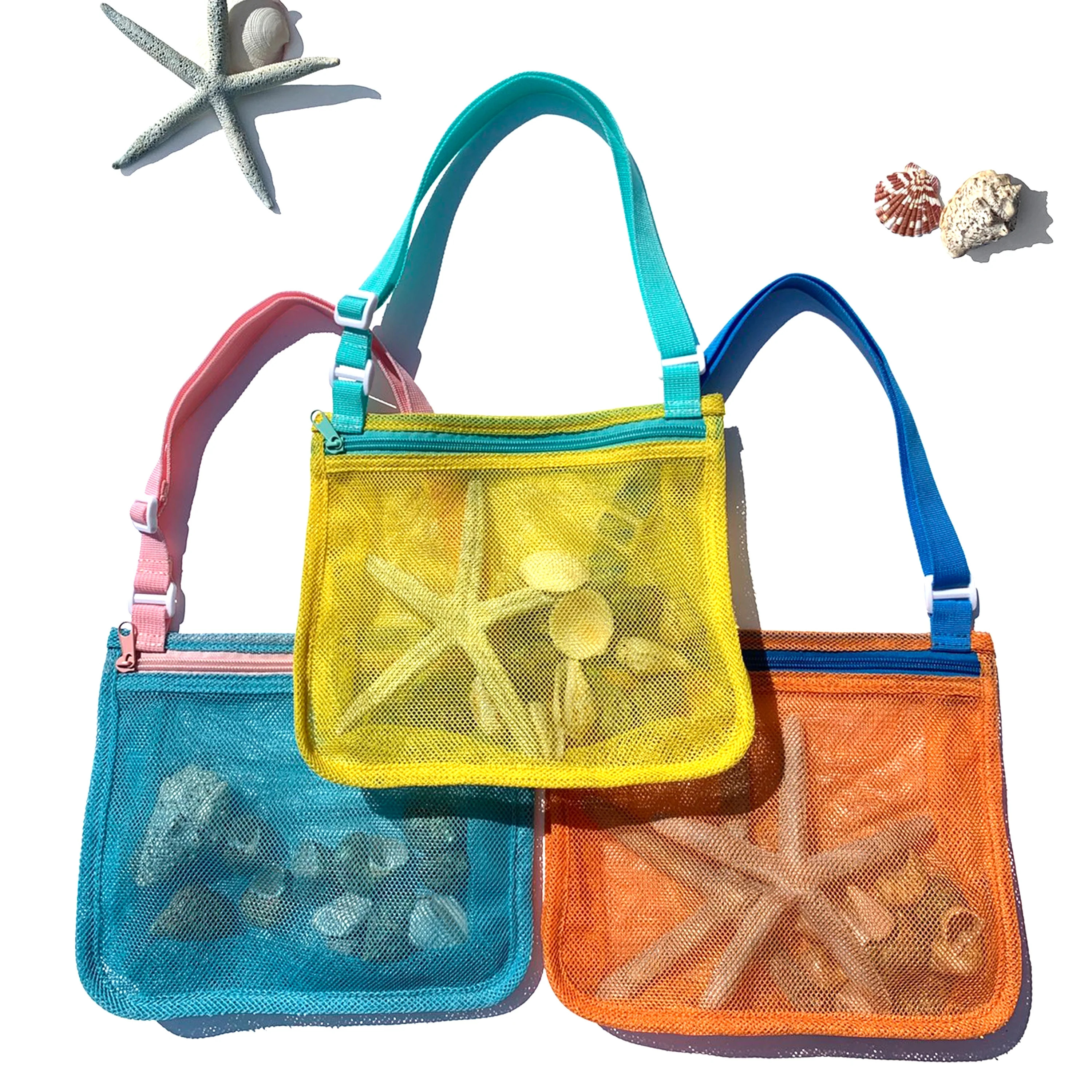 Beach Toy Bags - Colorful Mesh Seashell Bags – Shell Collecting Bags with Adjustable Carrying S... | Walmart (US)