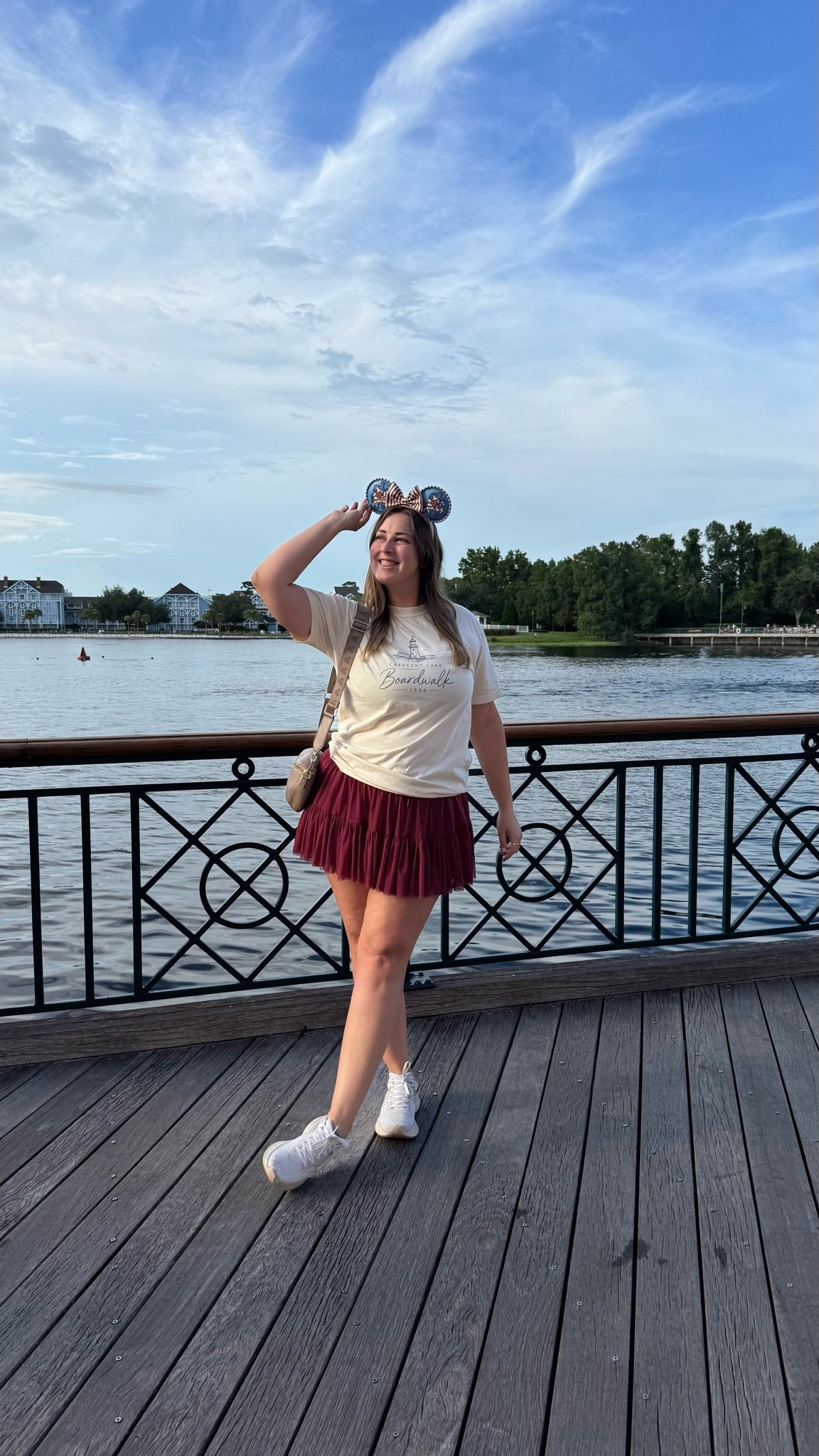 Disney boardwalk themed outfit - shirt from Etsy (size large), skirt is Popflex in crimson (size large), ears are available only at the resort, bag is from small shop Aden + Louise, and shoes are old sauconey running shoes 

Disney style, Disney resort, Disney outfit, outfit inspo, midsize style, Disney trip, Disney boardwalk, Disney girl

#LTKootd #LTKTravel #LTKMidsize
