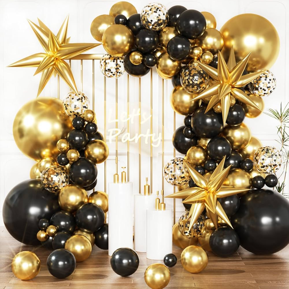 KARLURE Black and Gold Balloons Garland Arch Kit,137pcs Black Gold Confetti Balloons for Birthday... | Amazon (CA)