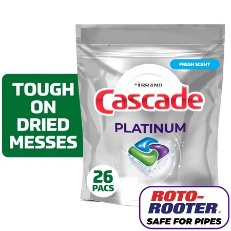 Cascade Platinum Dishwasher Pods, Dishwasher Detergent Soap Tabs, Fresh, 26 Count | Walmart (US)