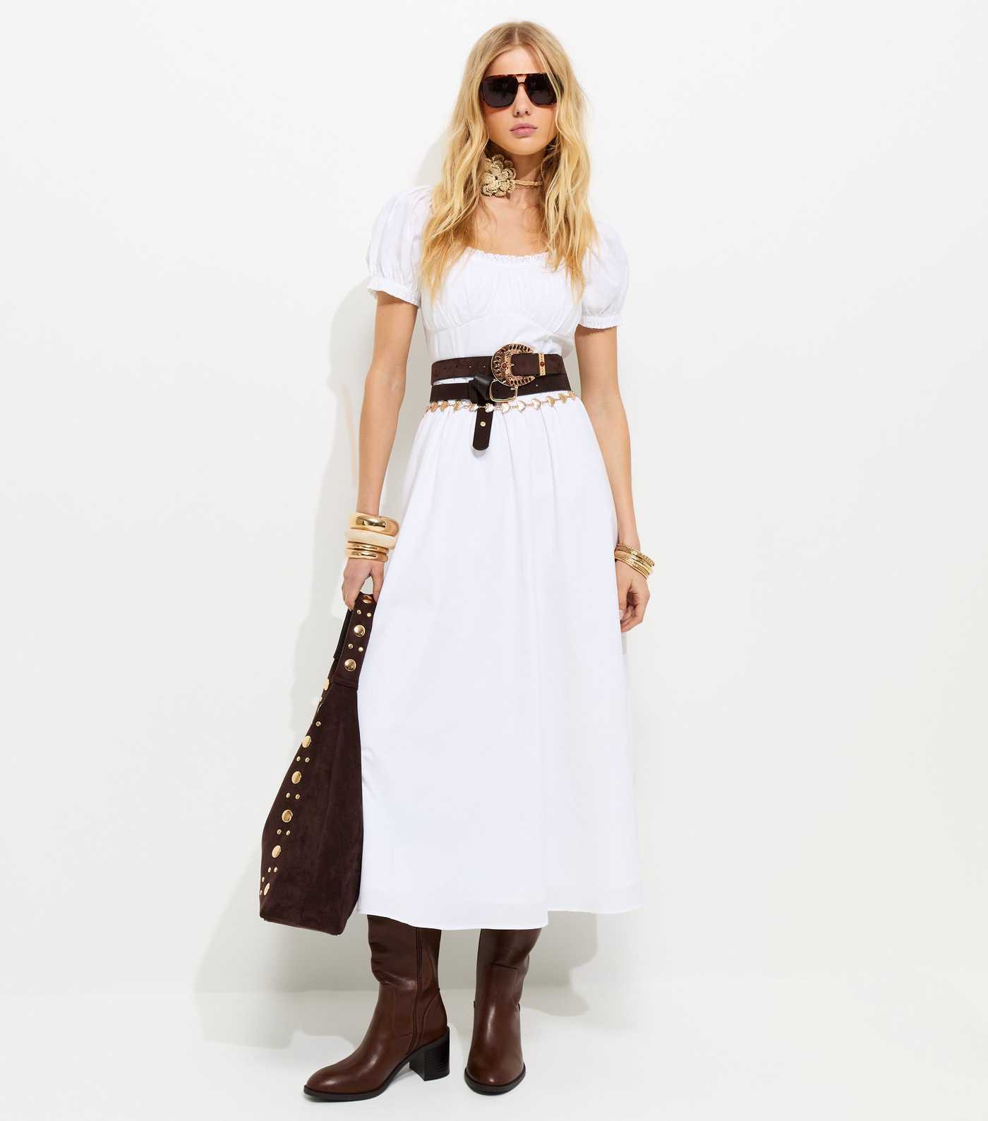 White Lace Trim Milkmaid Midi Dress | New Look | New Look (UK)