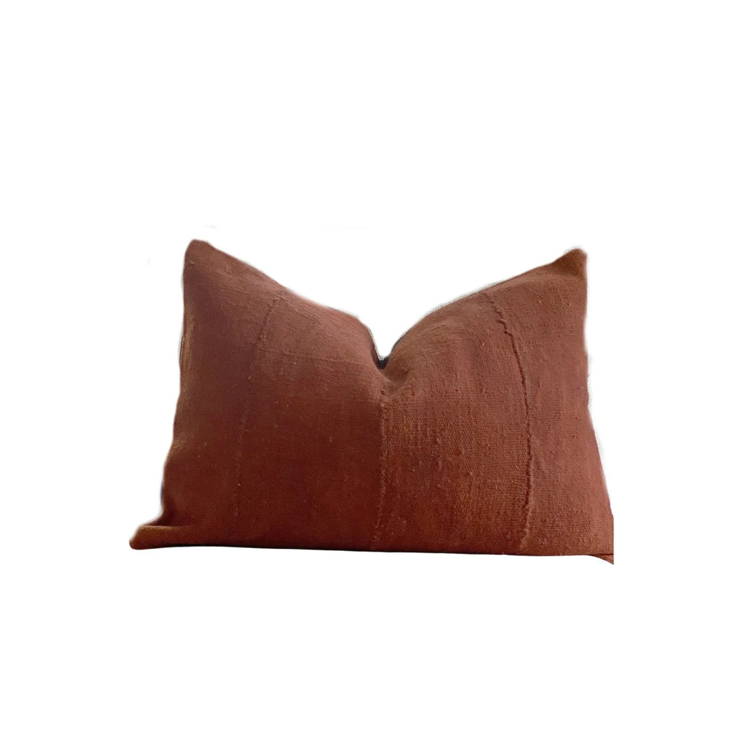 THE ROUSILIE Gorgeous Rust Color Authentic African Mudcloth Lumbar Pillow Cover - Etsy | Etsy (US)