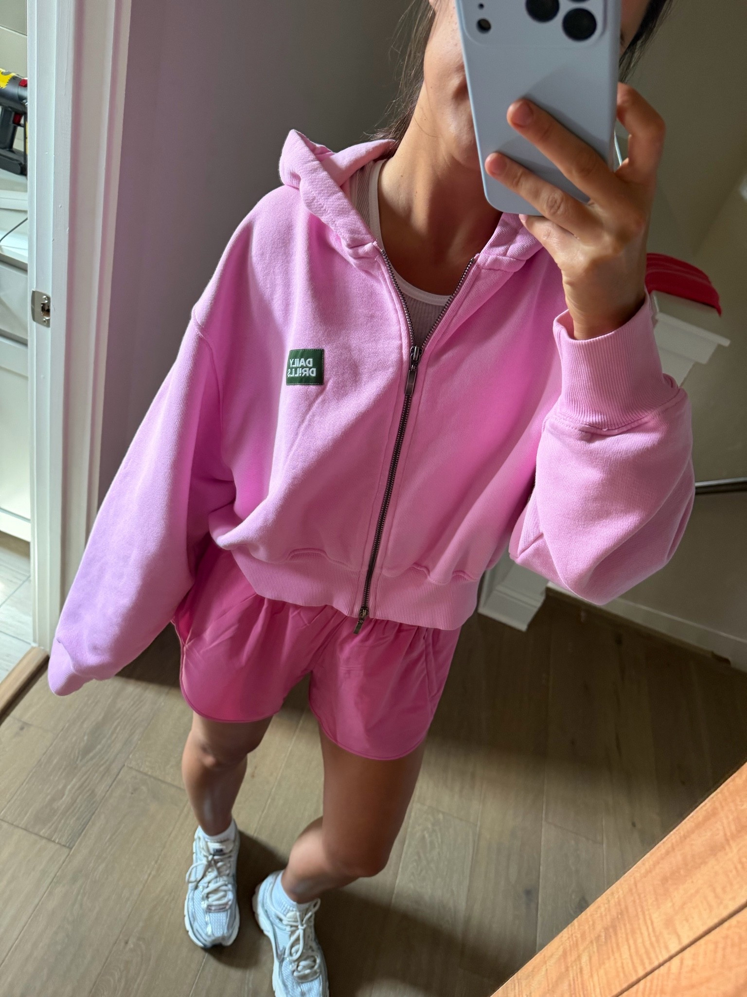 @Alo Yoga match point shorts in paradise pink! @Nike US sneakers!
daily drills zipped hoodie 
hanes white crew socks

#LTKActive #LTKfitnessgoals #LTKSaleAlert