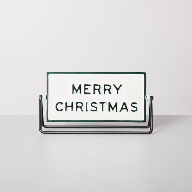 Merry Christmas & Happy New Year Reversible Tabletop Sign Cream/Green - Hearth & HandT... | Target