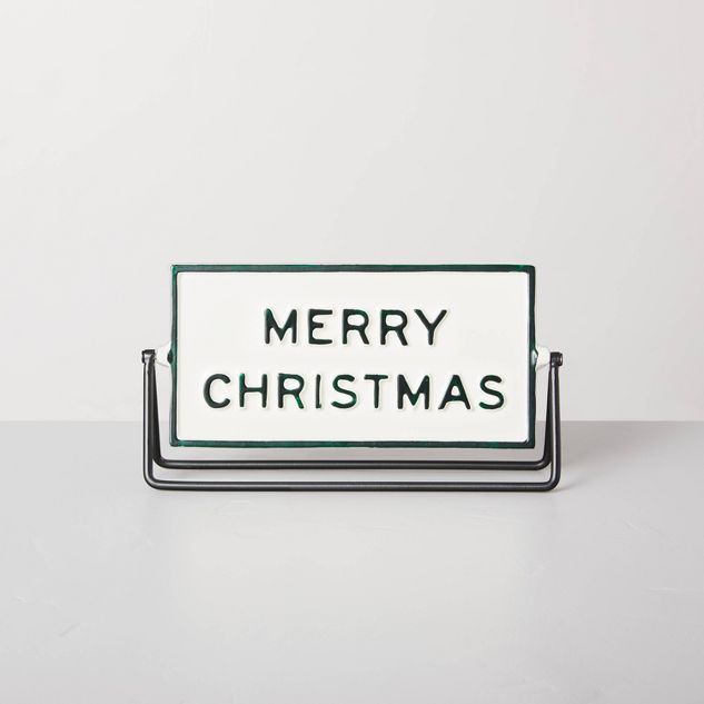 Merry Christmas &#38; Happy New Year Reversible Tabletop Sign Cream/Green - Hearth &#38; Hand&#84... | Target