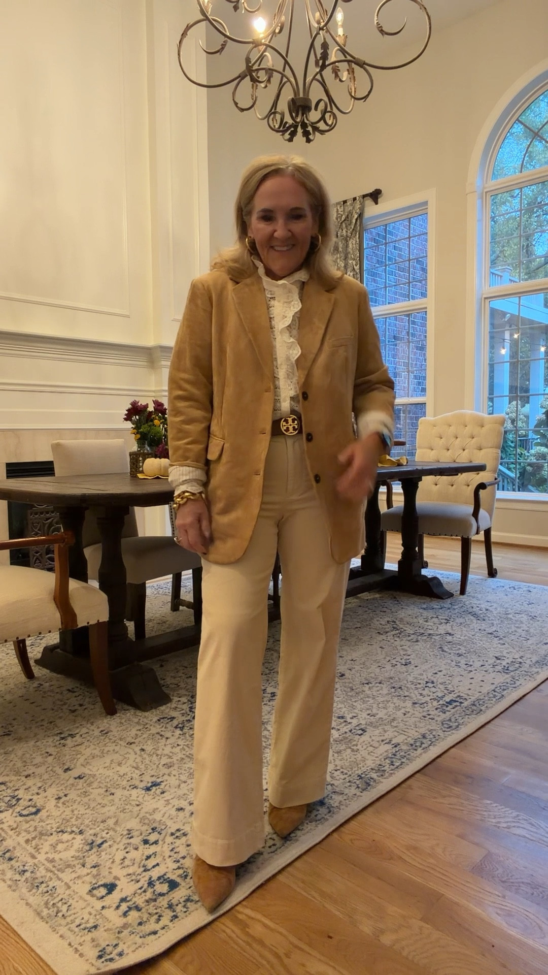 Faux suede blazer size medium petite 
Lace blouse size 10
Corduroys size 28 reg 
Boots size up 1/2 

Winter white neutrals Sezane blouse 

#LTKOver40 #LTKPetite #LTKootd