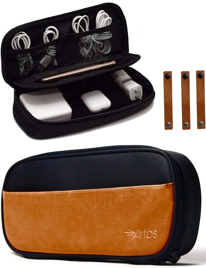 Leather Electronic Organizer Travel Case | Cable Organizer | Cable Storage | Cable Bag | Tech Pou... | Amazon (US)