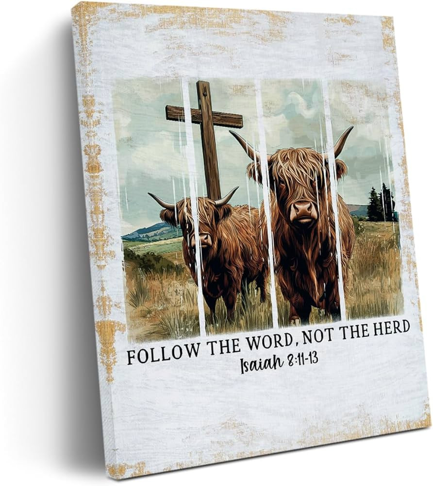 Inspirational Retro Western Cow Christian Canvas Wall Art Wall Decor, Boho Bible Verse Religious ... | Amazon (US)