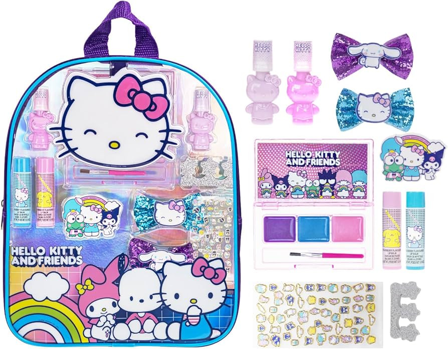 Hello Kitty and Friends Makeup Filled Backpack Set with 12 Pieces, Including Lip Gloss, Nail Poli... | Amazon (US)