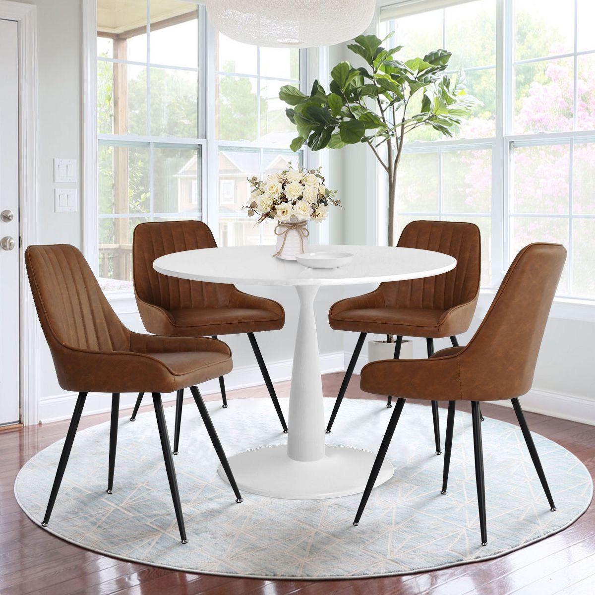 White Round Dining Table Set For 4,Round Pedestal Dining Table 35" With 4 Upholstered Faux Leathe... | Target