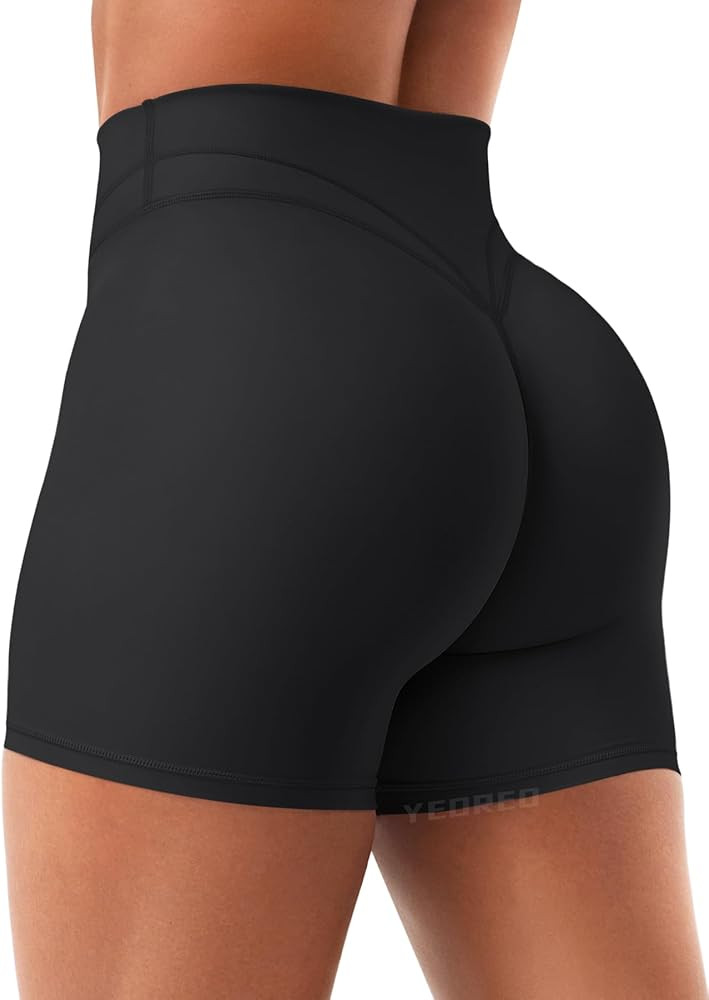 YEOREO Women Workout Yoga Shorts 4.5" No Front Seam Hidden Scrunch Almiy High Rise Buttery Biker ... | Amazon (US)