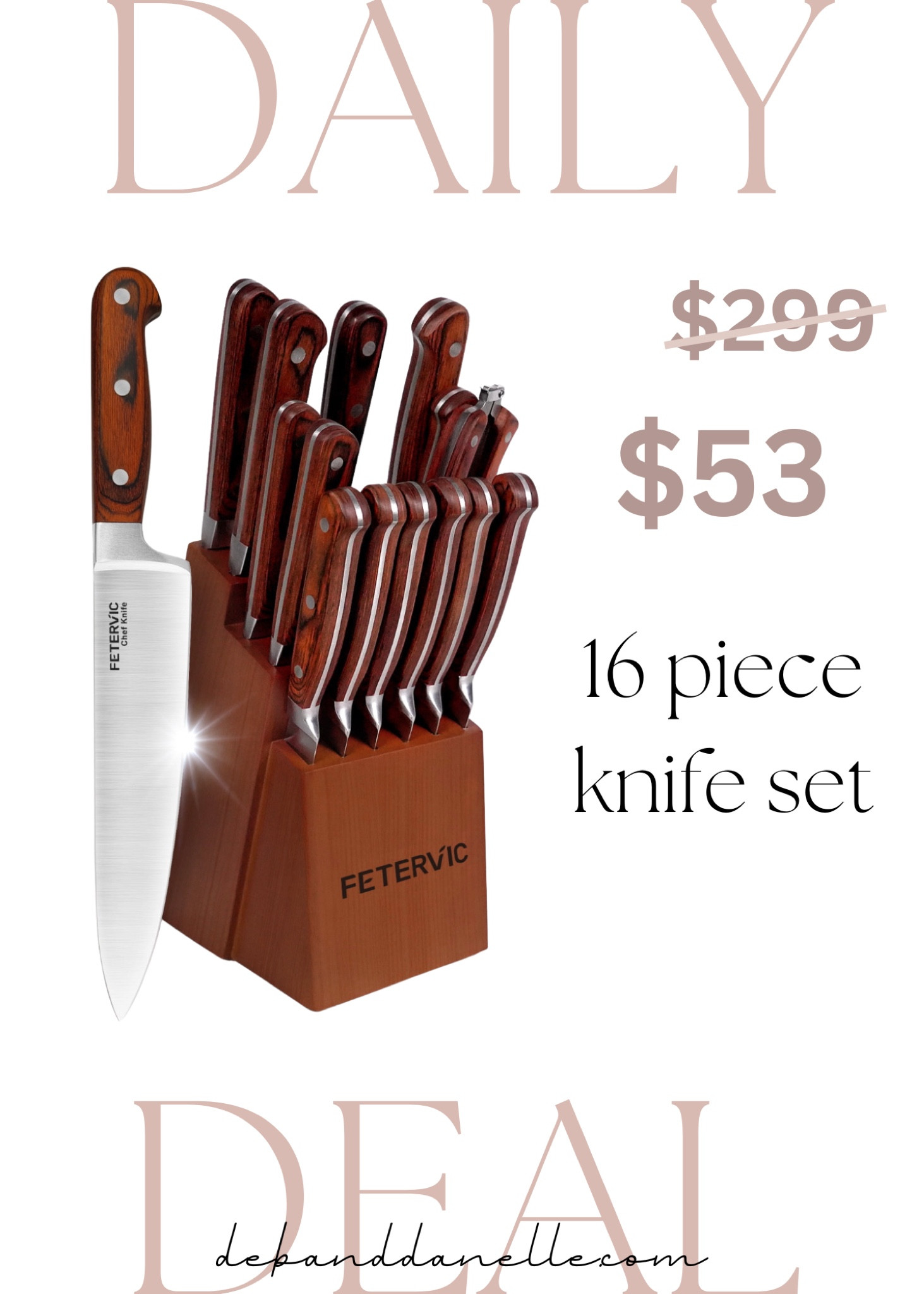 FETERVIC Knife Block Set, 16 Pieces Kitchen Set with Block, Stainless Steel  Set