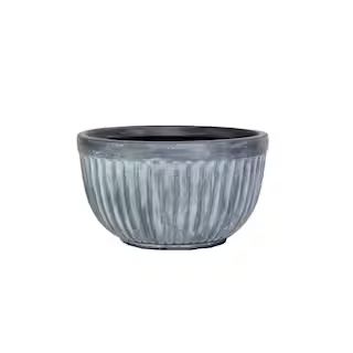 16 in. Dia Weathered Galvanized Gray Composite Grooved Bowl Planter | The Home Depot